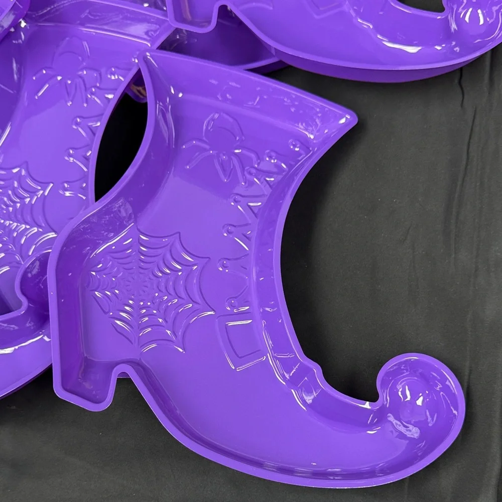 Purple Witch shoe party platter Plates tray all new 8 pieces spider web